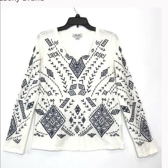 Lucky Lotus Boho Embroidered Native American Inspired Pullover Shirt L - Picture 1 of 5